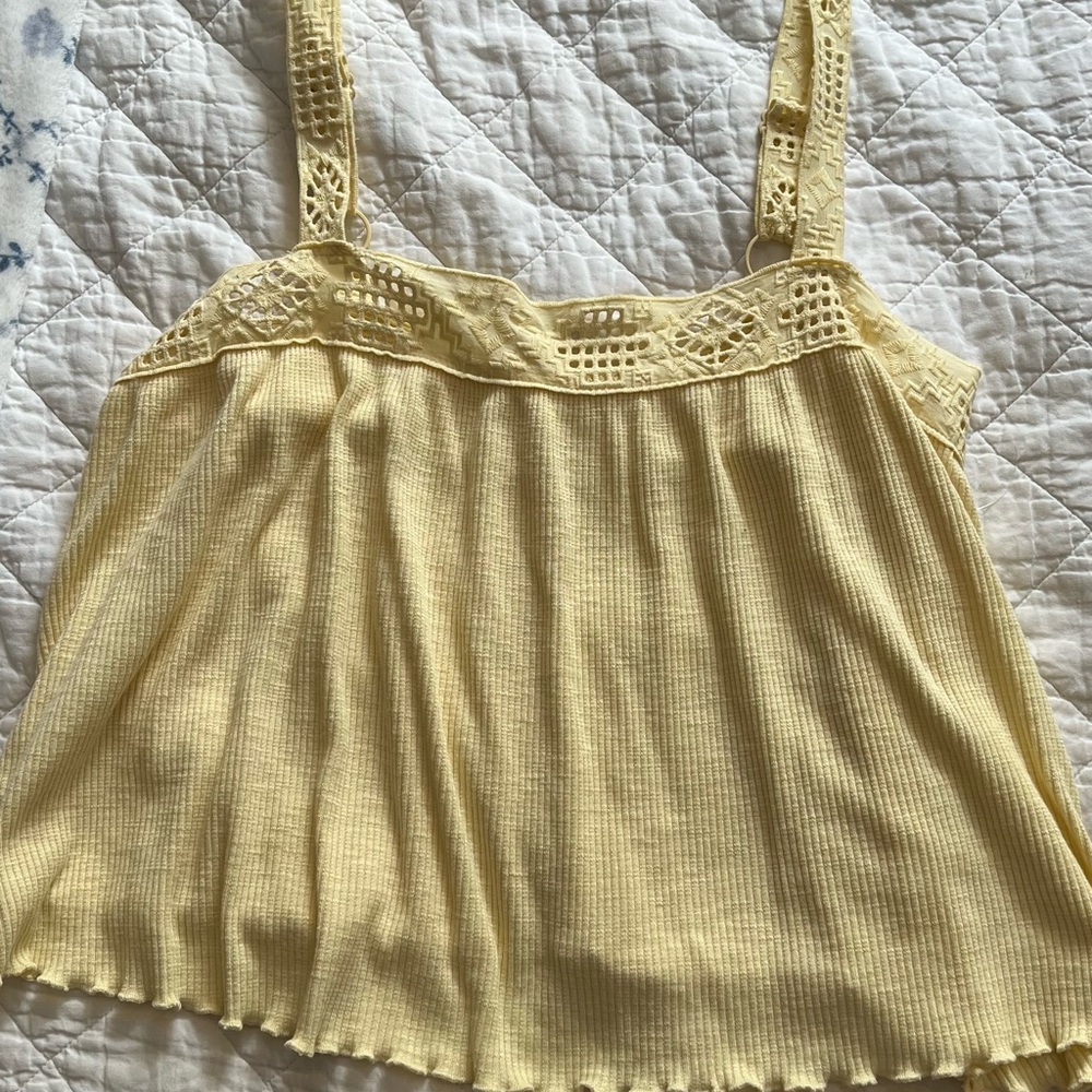 Yellow Lace Trim Women's Top